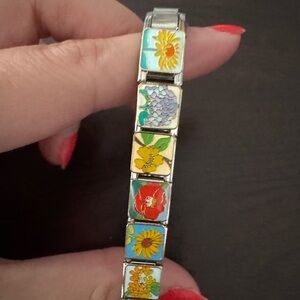 Vintage Inspired Floral Italian charm bracelet